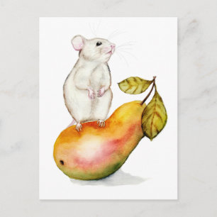Charming Mouse on a Pear Postcard