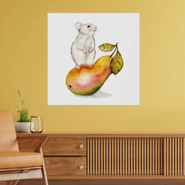 Charming Mouse on a Pear Poster (Living Room 2)