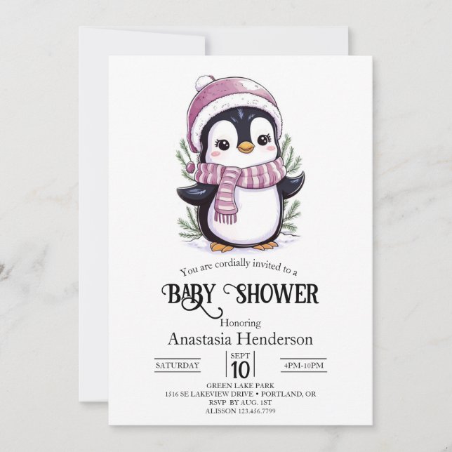 Charming Mystical Penguin Baby Shower Invitation (Front)