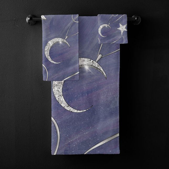 Charming Mystique | Silver Moon Stars Sun Amulet Bath Towel Set (Creator Uploaded)