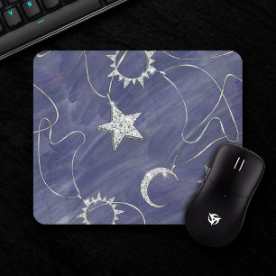 Charming Mystique   Silver Moon Stars Sun Amulet Mouse Mat