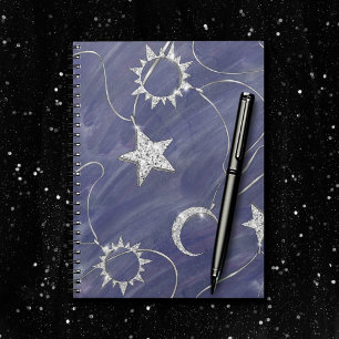 Charming Mystique Silver Moon Stars Sun Amulet Notebook
