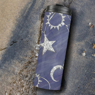 Charming Mystique   Silver Moon Stars Sun Amulet Thermal Tumbler