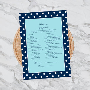 Charming Navy Blue Bow What's On Your Phone Game Invitation