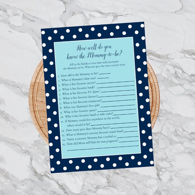 Charming Navy Blue Bow Who Knows Mum Best Game Invitation (Creator Uploaded)