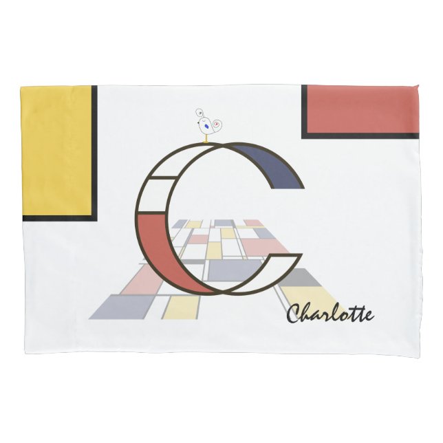 Charming Neoplasticism Art Monogram. Letter C Pillowcase (Front)