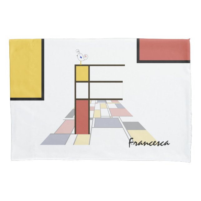 Charming Neoplasticism Art Monogram. Letter F Pillowcase (Front)