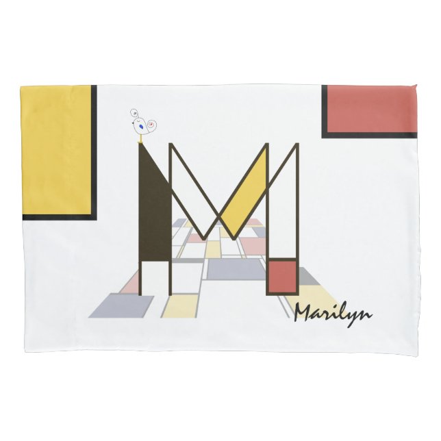 Charming Neoplasticism Art Monogram. Letter M Pillowcase (Front)