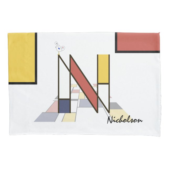Charming Neoplasticism Art Monogram. Letter N Pillowcase (Front)