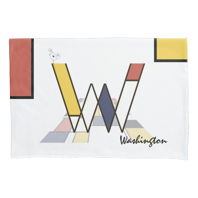 Charming Neoplasticism Art Monogram. Letter W Pillowcase (Front)