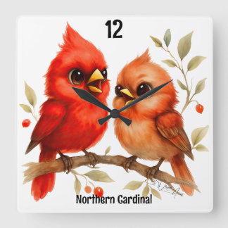 Charming Northern Cardinal  Square Wall Clock