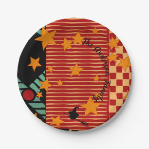 Charming Ochre Vintage Flying Witch HalloweenParty Paper Plate