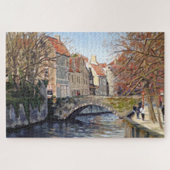 Charming Old Bridge Over Canal in Scenic Bruges Jigsaw Puzzle (Horizontal)