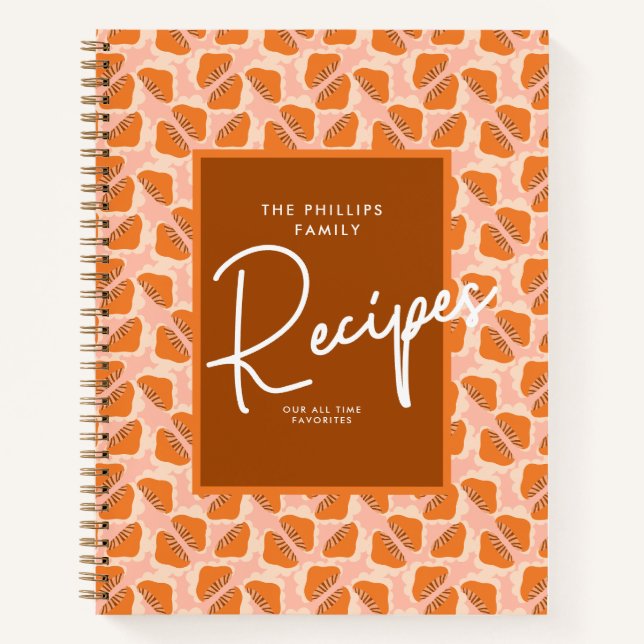 Charming Orange Mushroom Personalise Name Recipe Notebook (Front)