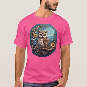 Charming Owl & Moon – Artistic Woodland Wall Art T-Shirt