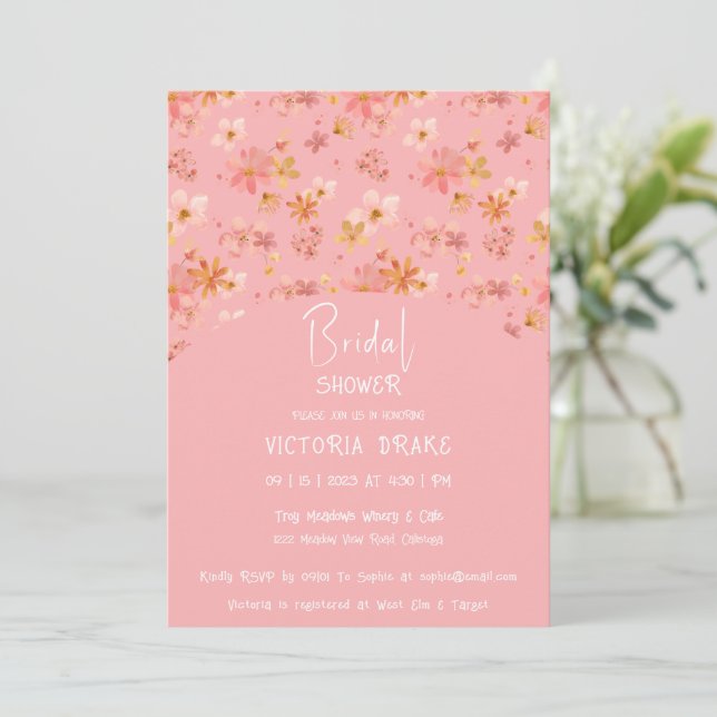 Charming Painted Floral Bridal Shower Invitation (Standing Front)