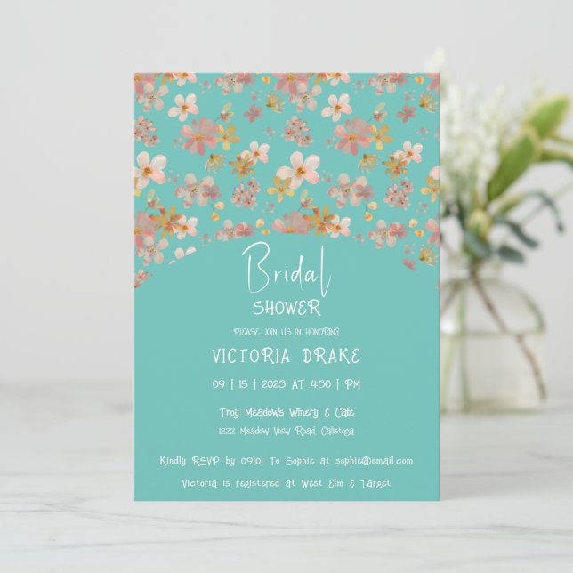 Charming Painted Floral Bridal Shower Invitation (Standing Front)