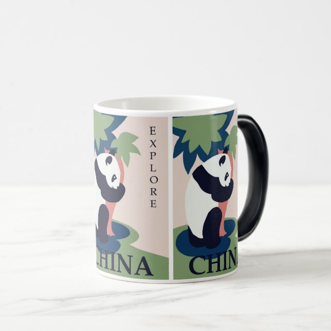 Charming Panda Adventure: Retro China Travel Art Magic Mug (Front Right)