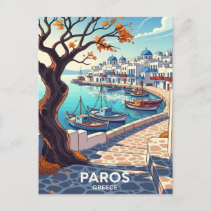 Charming Paros Greece harbor scene Announcement Postcard