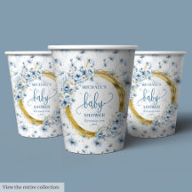 Charming pastel blue flowers gold boy baby shower