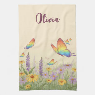 Charming Pastel Butterfly Meadow Tea Towel