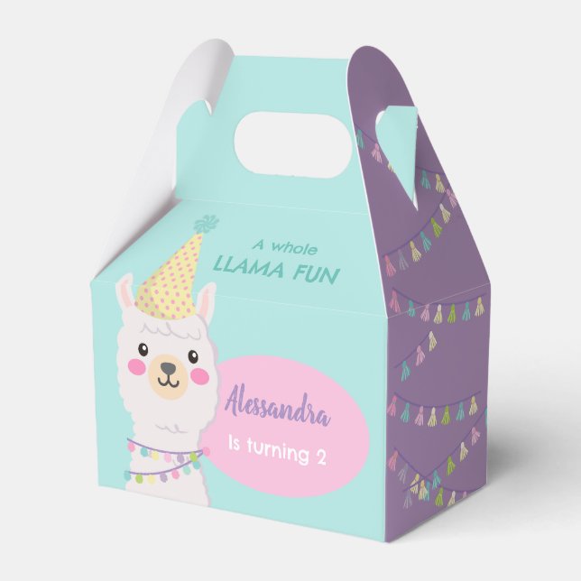 Charming pastel coloured llama Favour Box (Front Side)