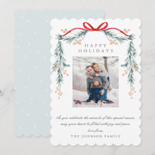 Charming Pastel Light Blue Christmas Garland Photo Holiday Card