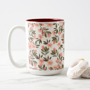 Charming Pastel Peach Floral Two-Tone Coffee Mug