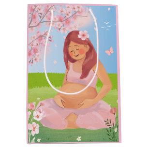 Charming Pastel Pregnant Mom in Nature Baby Shower Medium Gift Bag