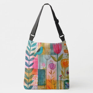 Charming Patchwork Bluebird Meadow Crossbody Bag