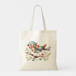 Charming Patchwork Folk Art Bird Floral Accents Tote Bag