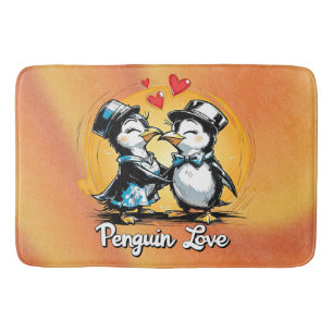 Charming Penguin Couple Bath Mat
