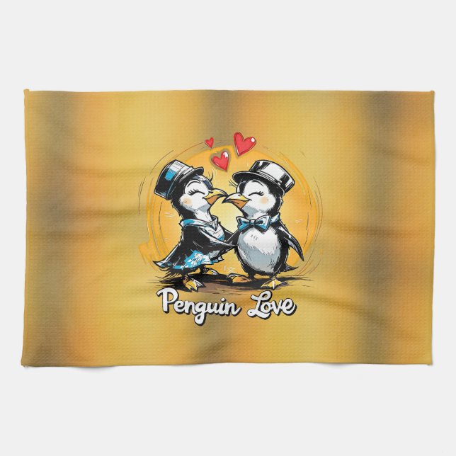 Charming Penguin Couple Tea Towel (Horizontal)