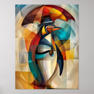 Charming Penguin – Cubist Dandy in the Rain Poster