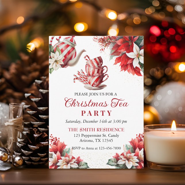 Charming Peppermint Christmas Cups Tea Party  Holiday Card (Creator Uploaded)
