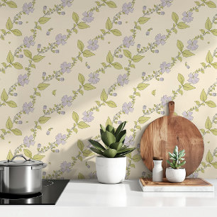 Charming Periwinkle Lilac & Green Wallpaper
