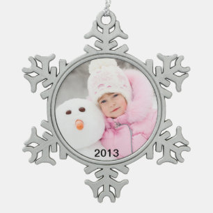 Charming Photo and Year Pewter Holiday Ornament