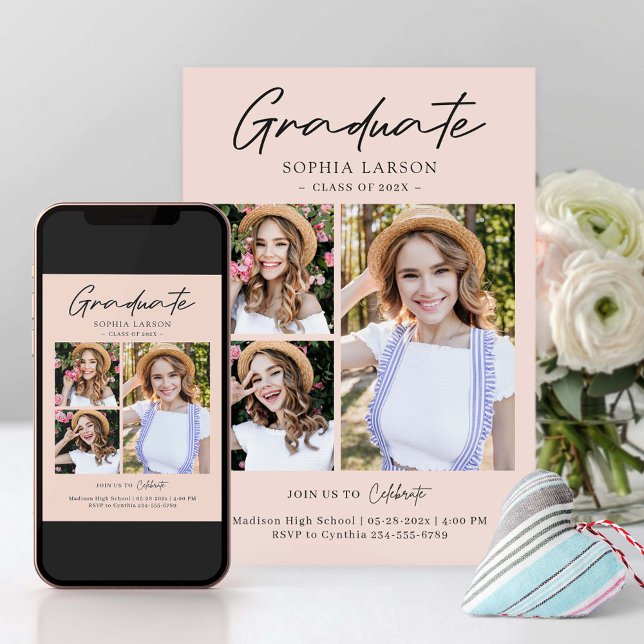 Charming Photo Collage Elegant Graduation Announcement (Creator Uploaded)