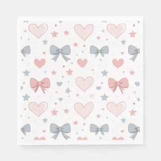 Charming Pink and Blue Pastel Bow Pattern Napkin