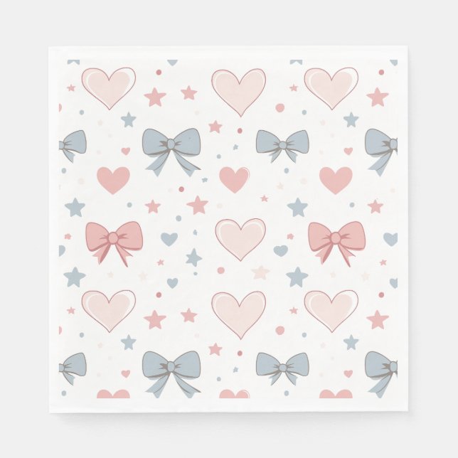 Charming Pink and Blue Pastel Bow Pattern Napkin (Front)