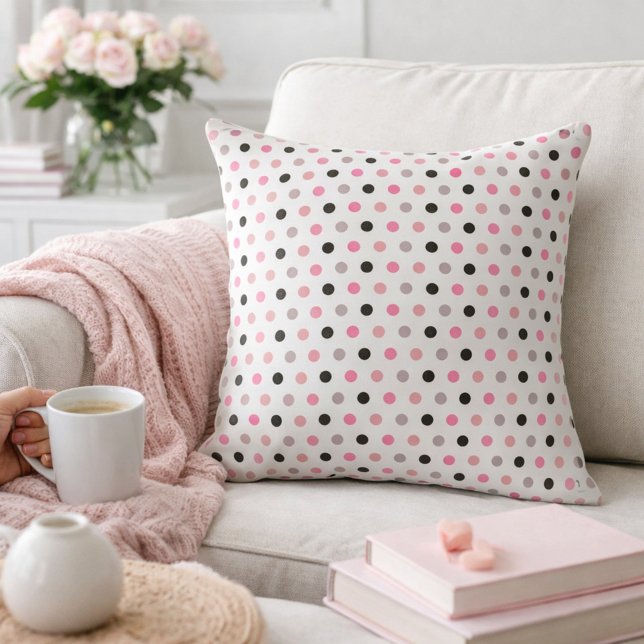 Charming Pink and Grey Polka Dots Cushion (Creator Uploaded)