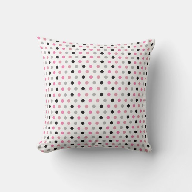 Charming Pink and Grey Polka Dots Cushion (Front)