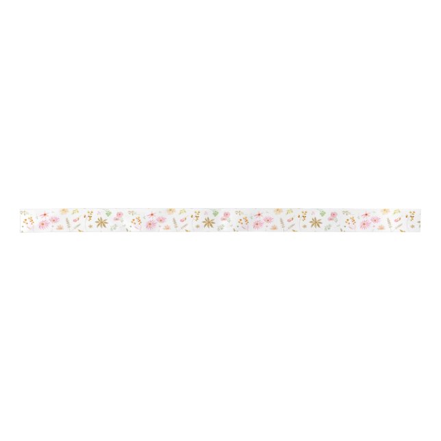 Charming Pink and Yellow Ochre Floral Satin Ribbon (Front)