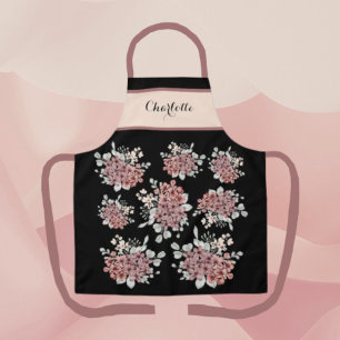 Charming Pink & Black Floral Bouquet Apron