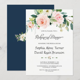Charming Pink Blush Flowers Rehearsal Dinner Invitation