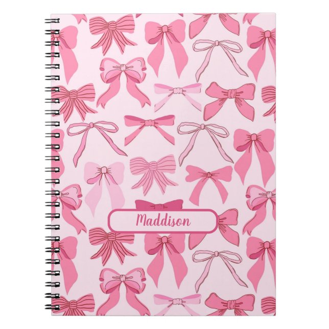 Charming Pink Bow Pattern Notebook (Front)