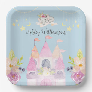 Charming Pink Castle Princess Girl Baby Shower Paper Plate