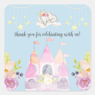 Charming Pink Castle Princess Girl Baby Shower Square Sticker