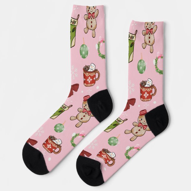 Charming Pink Christmas Socks (Left)