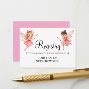 Charming Pink Fairies Baby Shower Gift Registry Enclosure Card